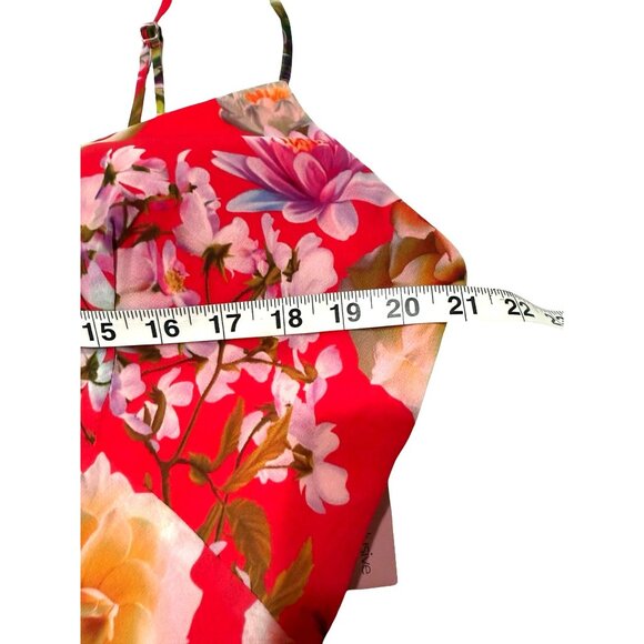 NWT Aqua Red Floral Halter Formal Maxi Dress Size 12 Tie‎ Back - Picture 10 of 14
